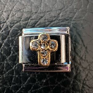 Elegant Gold Cross Italian Charm Link with Sparkling Crystals